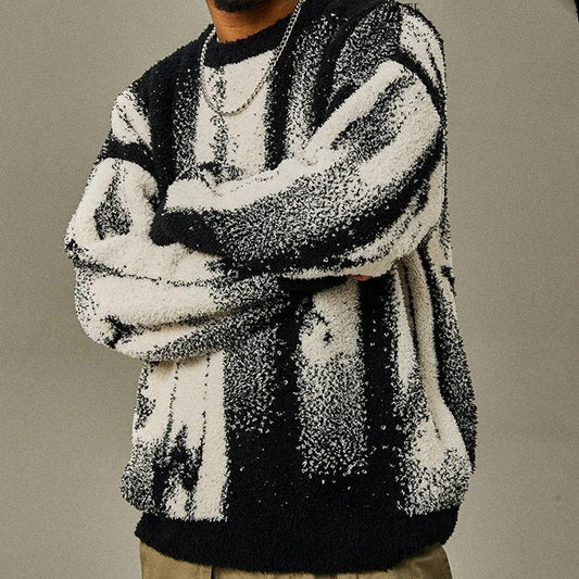 Pull En Maille À Motif Abstrait Avec Finitions Côtelées Pour Homme | Idéal Pour Usage Quotidien