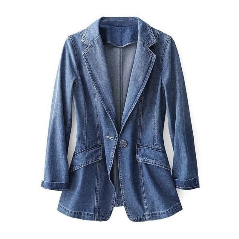 Blazer en Denim à Revers Cranté pour Femme | Idéal pour Usage Quotidien et Mi-Saison