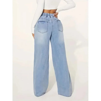 Jean Baggy Femme à Taille Haute avec Cordon Ajustable | Idéal pour un Usage Quotidien
