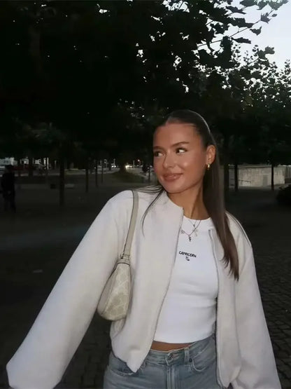 Veste Mi-Saison À Col Rond Avec Fermeture Zippée Pour Femme | Idéale Pour Usage Quotidien