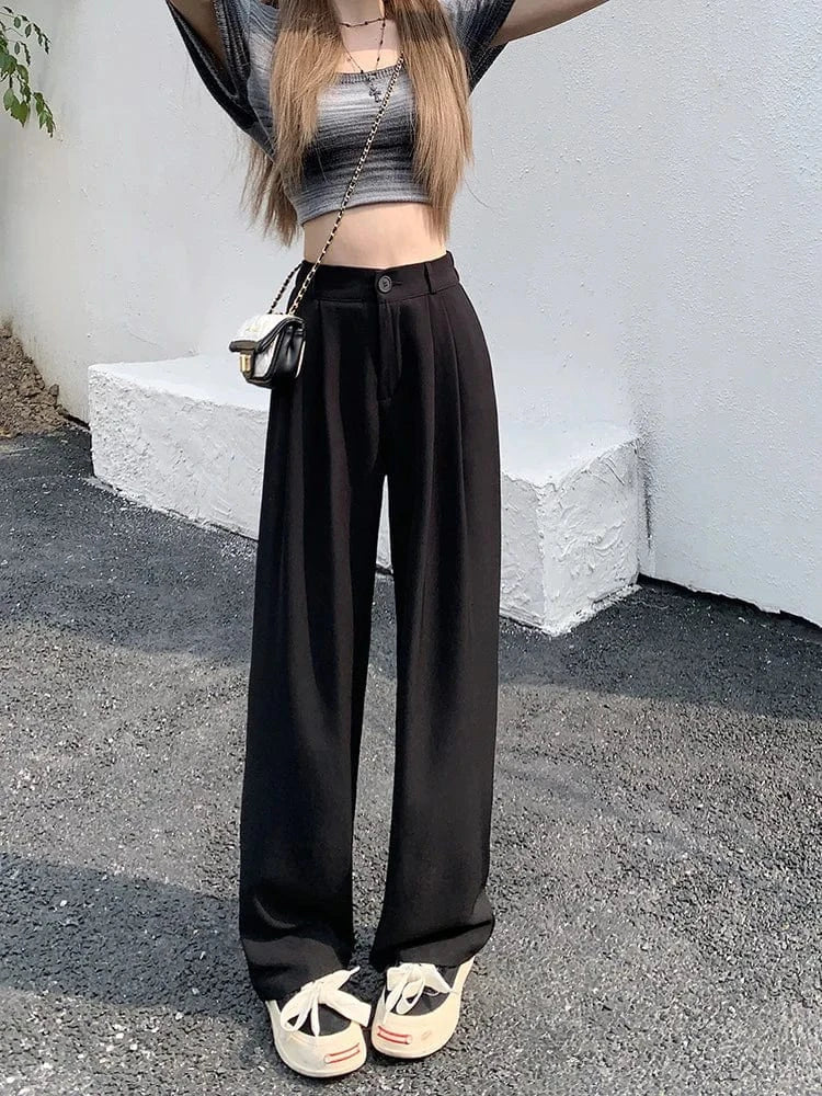 Pantalon Taille Haute Avec Coupe Large Et Fermeture À Bouton Pour Femmes | Idéal Pour Usage Quotidien