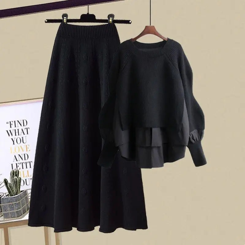 Ensemble Deux Pièces avec Pull et Jupe Mi-Longue pour Femme | Idéal pour Usage Quotidien et Décontracté