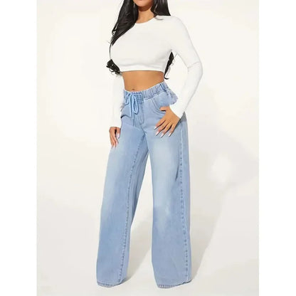 Jean Baggy Femme à Taille Haute avec Cordon Ajustable | Idéal pour un Usage Quotidien