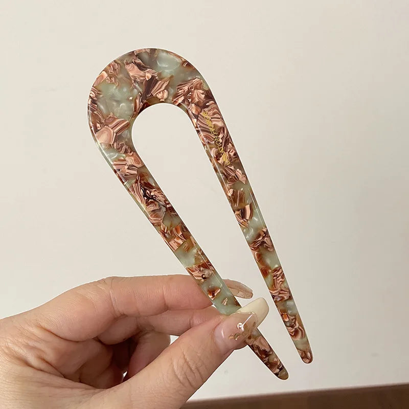 Fourche À Cheveux En U Avec Motif Marbré Pour Femmes | Idéale Pour Les Chignons Et Coiffures Du Quotidien