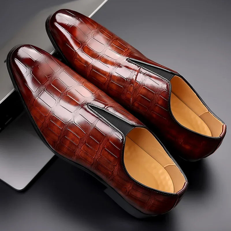 Mocassin pour homme à motif façon croco brillant sans lacets | Idéal pour les occasions habillées et le bureau