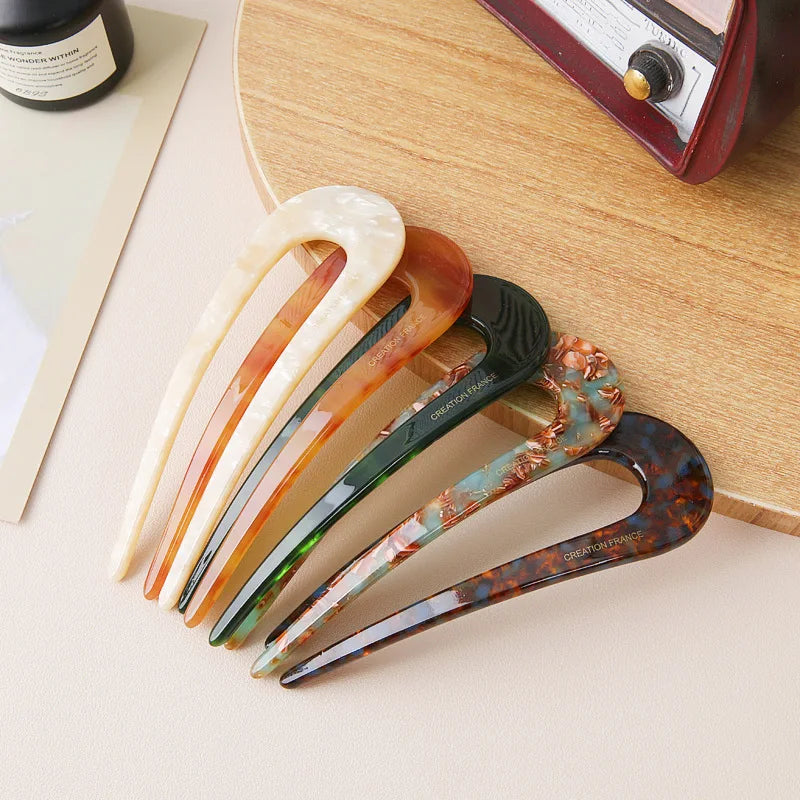 Fourche À Cheveux En U Avec Motif Marbré Pour Femmes | Idéale Pour Les Chignons Et Coiffures Du Quotidien