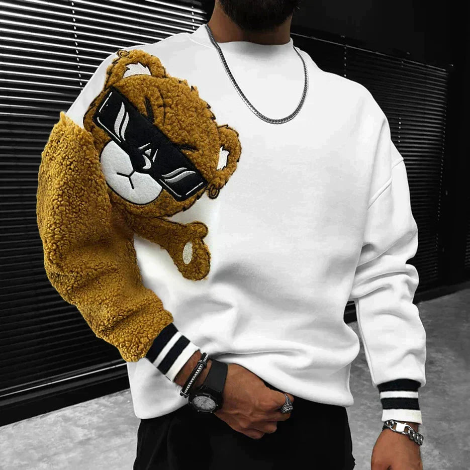 Sweat À Manches Contrastées Avec Motif Ours Pour Homme | Idéal Pour La Saison Automne-Hiver