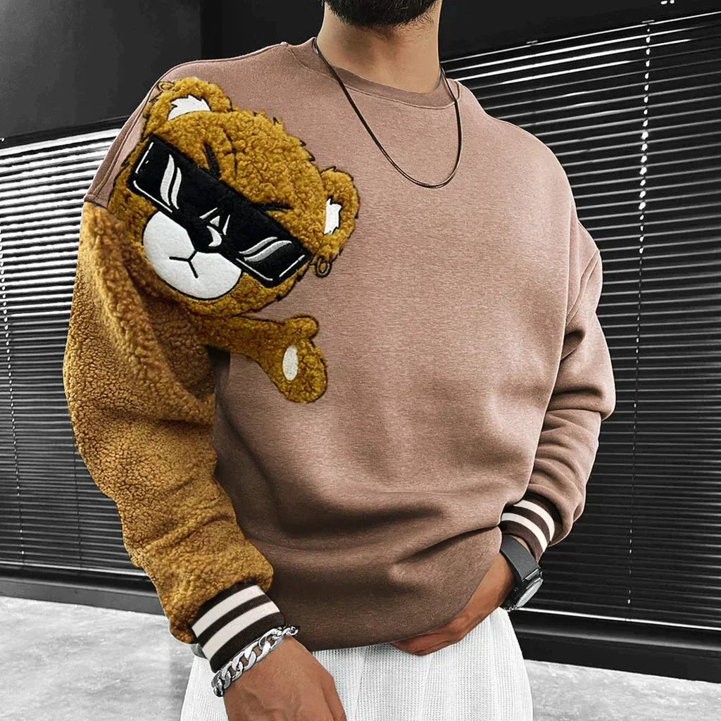 Sweat À Manches Contrastées Avec Motif Ours Pour Homme | Idéal Pour La Saison Automne-Hiver