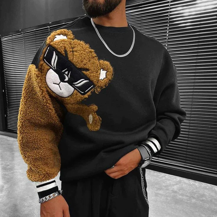Sweat À Manches Contrastées Avec Motif Ours Pour Homme | Idéal Pour La Saison Automne-Hiver