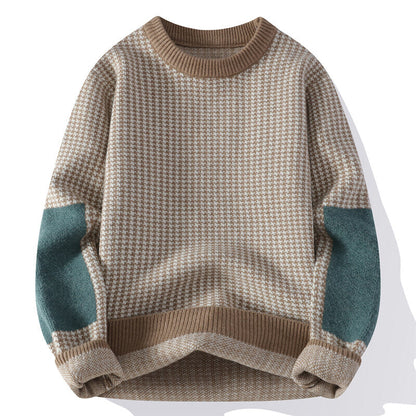 Pull avec Motif Pied-de-Poule et Manches Contrastées pour Adulte | Idéal pour l’Automne et l’Hiv