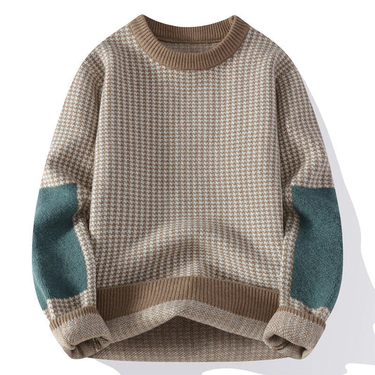 Pull avec Motif Pied-de-Poule et Manches Contrastées pour Adulte | Idéal pour l’Automne et l’Hiv