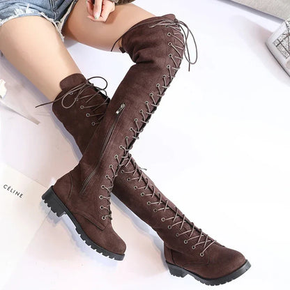 Bottes au-Dessus du Genou avec Laçage pour Femme | Idéal pour Usage Quotidien
