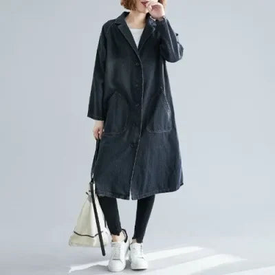 Trench-Coat Long avec Col à Revers et Grandes Poches pour Femmes | Ideal for Mi-Saison et Usage Quotidien