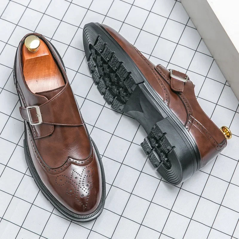 Chaussures monk strap avec perforations brogue pour homme | idéal pour le bureau et les occasions habillées