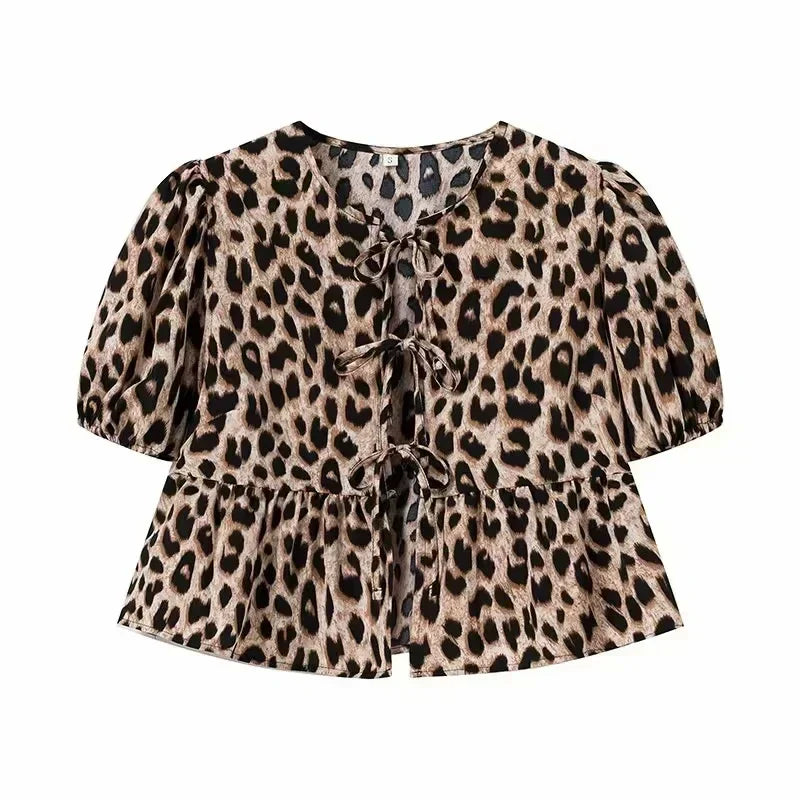 Crop Top à Imprimé Léopard avec Col Rond pour Femme | Idéal pour Usage Quotidien