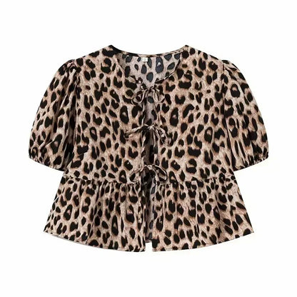 Crop Top à Imprimé Léopard avec Col Rond pour Femme | Idéal pour Usage Quotidien