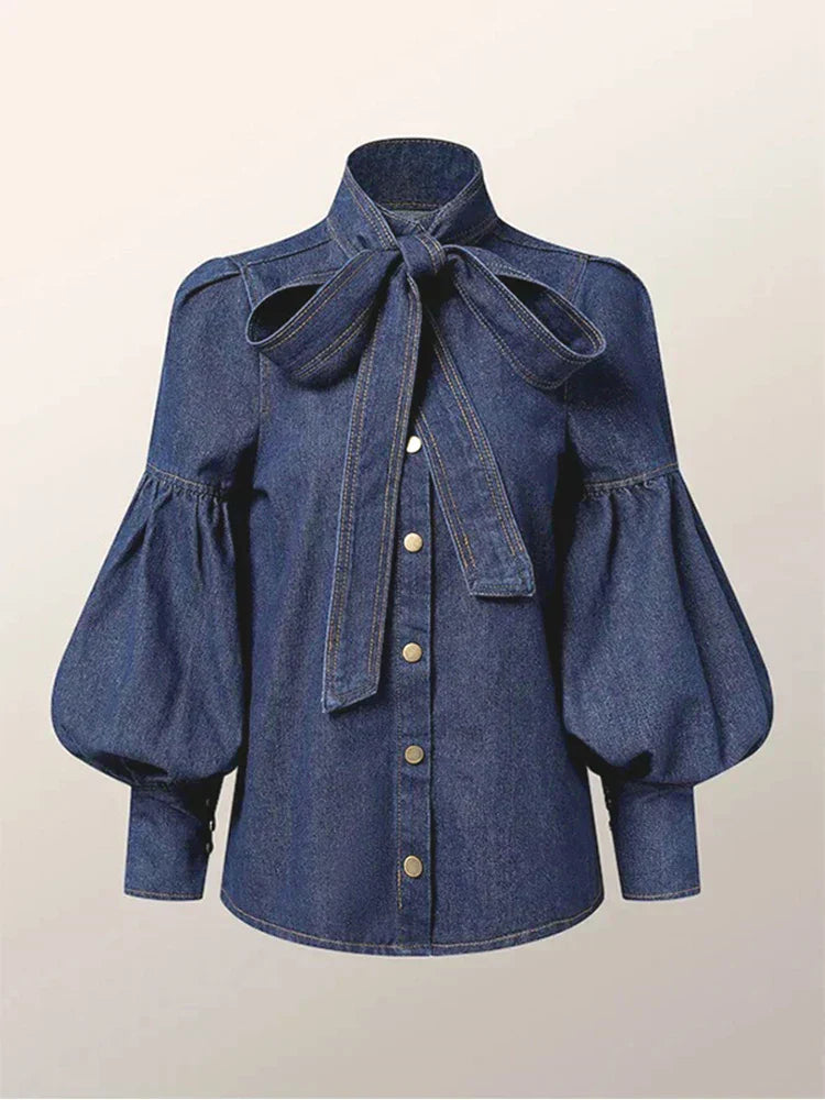 Blouse À Col Haut Avec Nœud Et Manches Bouffantes Pour Femme | Idéale Pour Usage Quotidien Et Saisons Mixtes
