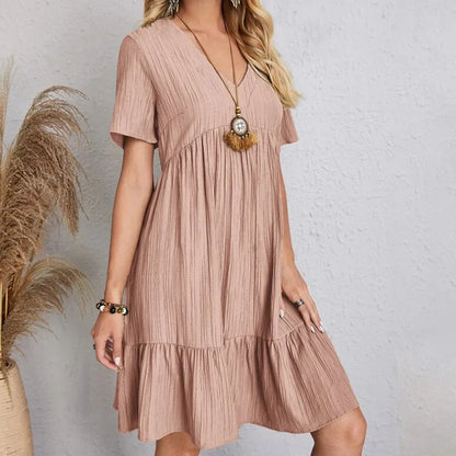 Robe d'Été avec Col en V et Coupe Ample pour Femme | Idéal pour les Journées Décontractées
