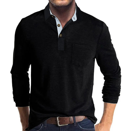 Chemise à Manches Longues avec Col Contrasté et Poche Poitrine pour Homme | Idéale pour Tenues Quotidiennes