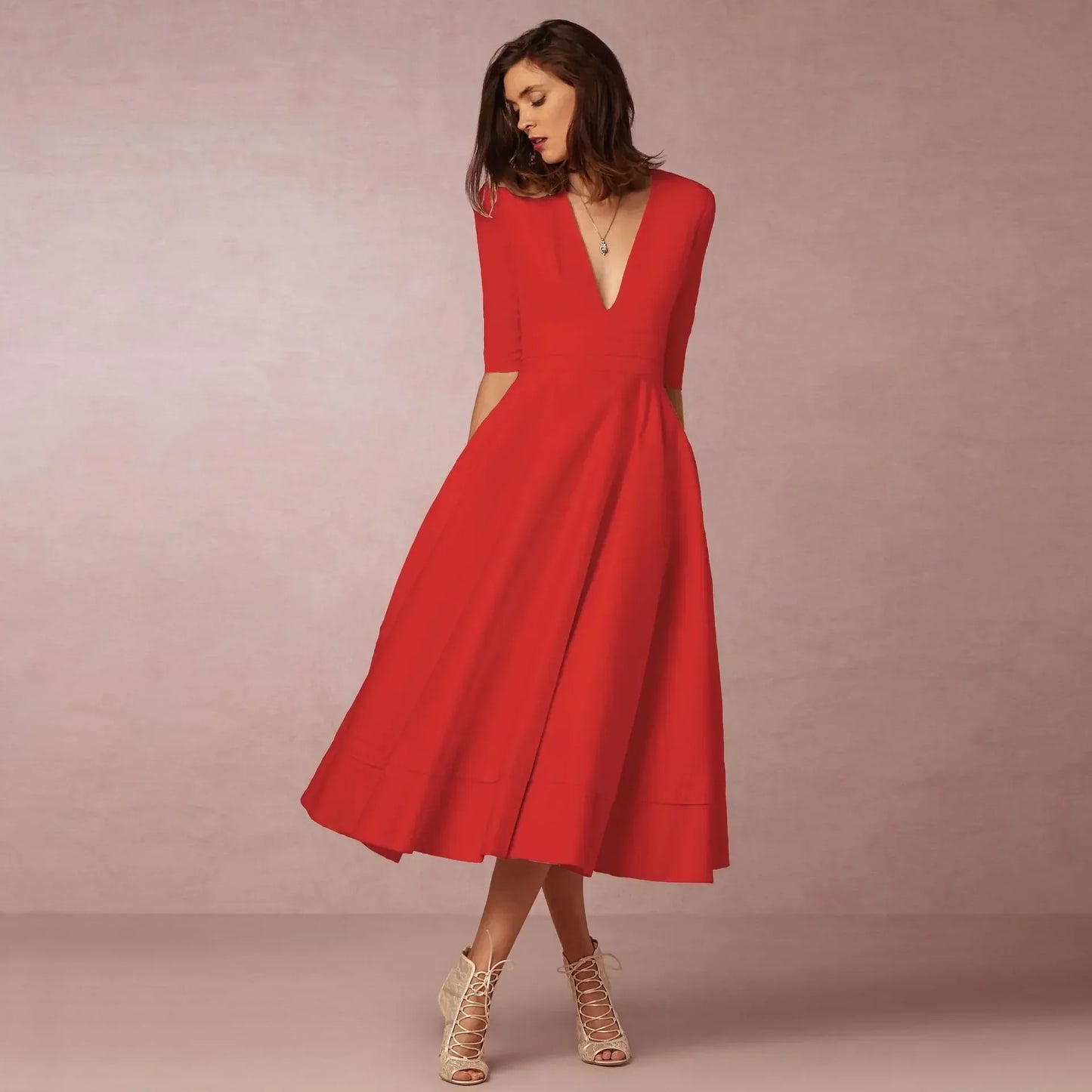 Robe midi à col V pour femmes
