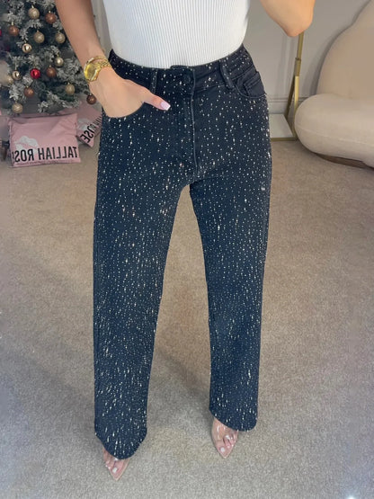 Jean Mom Femme à Taille Haute avec Détails Brillants | Idéal pour les Sorties et le Quotidien