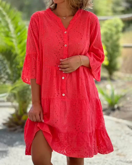Robe d'Été avec Col en V et Manches Évasées pour Femme | Idéale pour la Saison Chaude        Ask ChatGPT