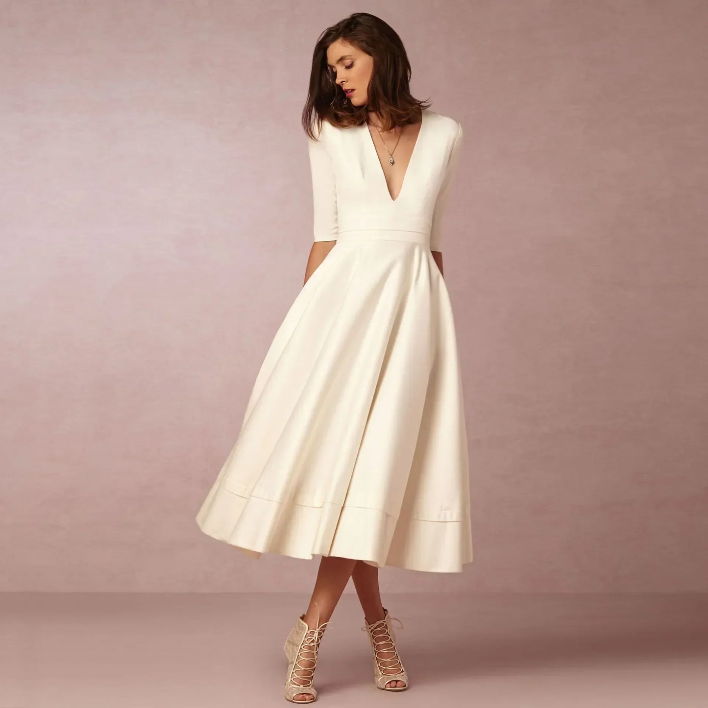 Robe midi à col V pour femmes