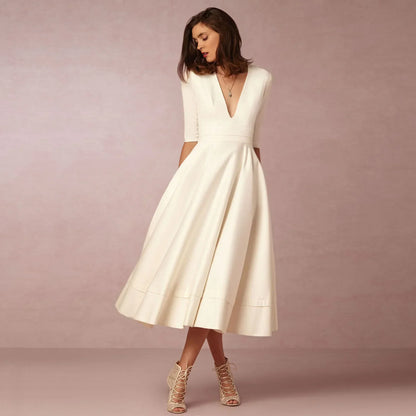 Robe midi à col V pour femmes