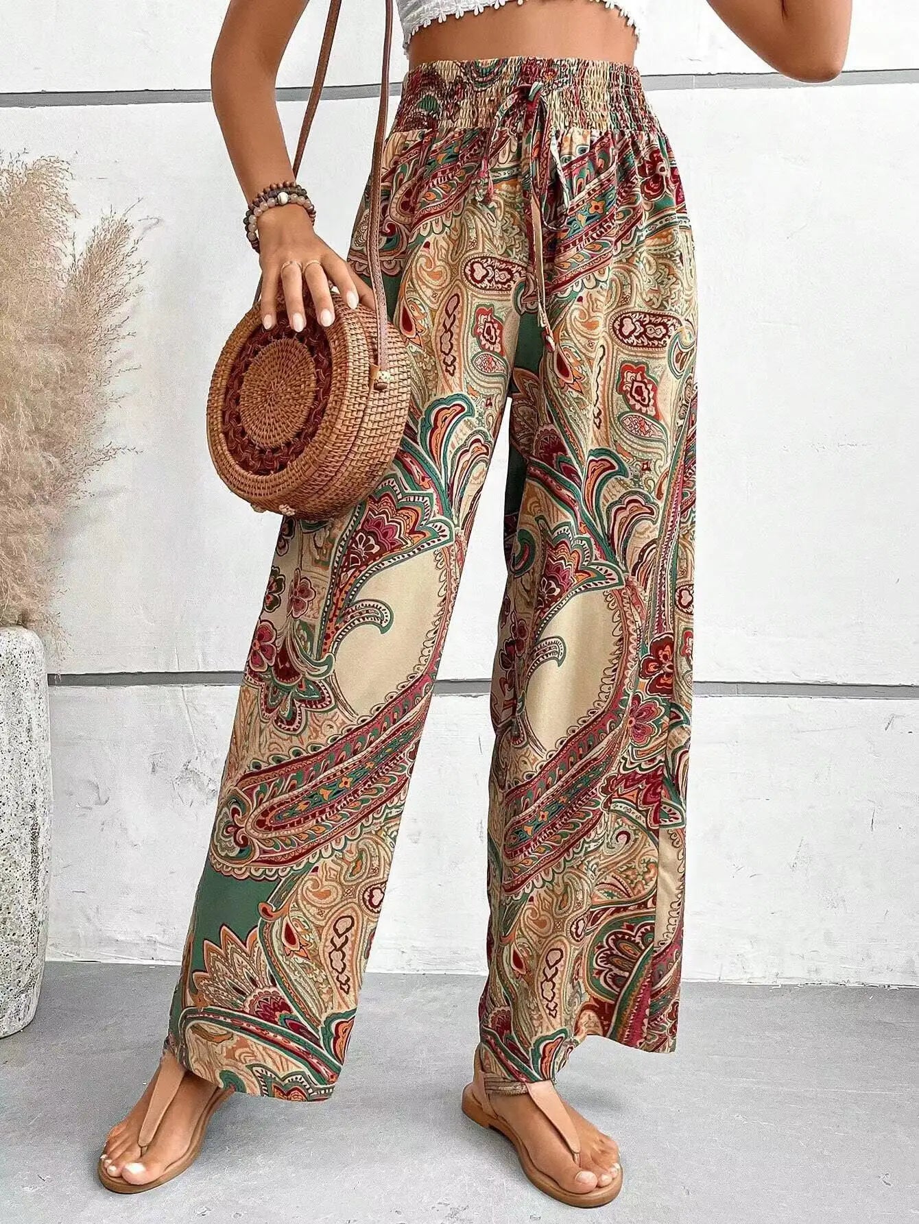 Pantalon Large Avec Motif Paisley Pour Femmes | Idéal Pour Usage Quotidien Et Temps Chaud