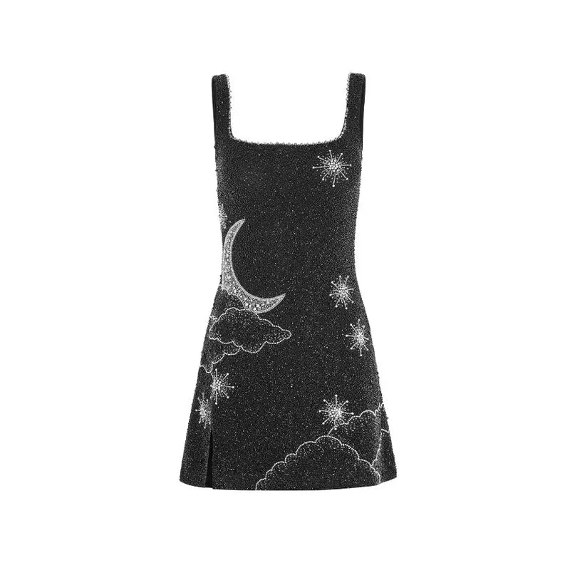 Robe Mini Avec Motifs Lune Et Étoiles Pour Femmes | Idéale Pour Les Soirées Et Occasions