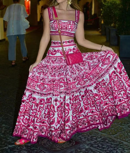 Ensemble Haut Et Jupe Longue 2 Pièces À Motif Floral Pour Femme | Idéal Pour Printemps Et Été