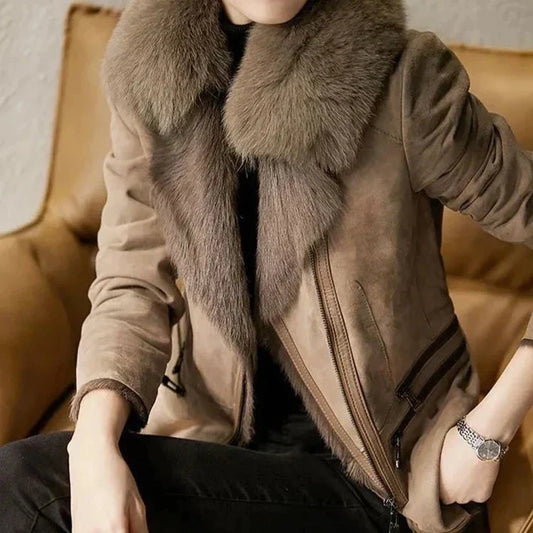 Veste Biker avec Col Imitation et Fermeture Zippée pour Femme | Idéale pour l’Automne et l’Hiver