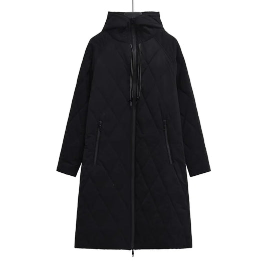 Veste Longue Matelassée avec Capuche Réglable pour Femmes | Idéale pour L’Hiver
