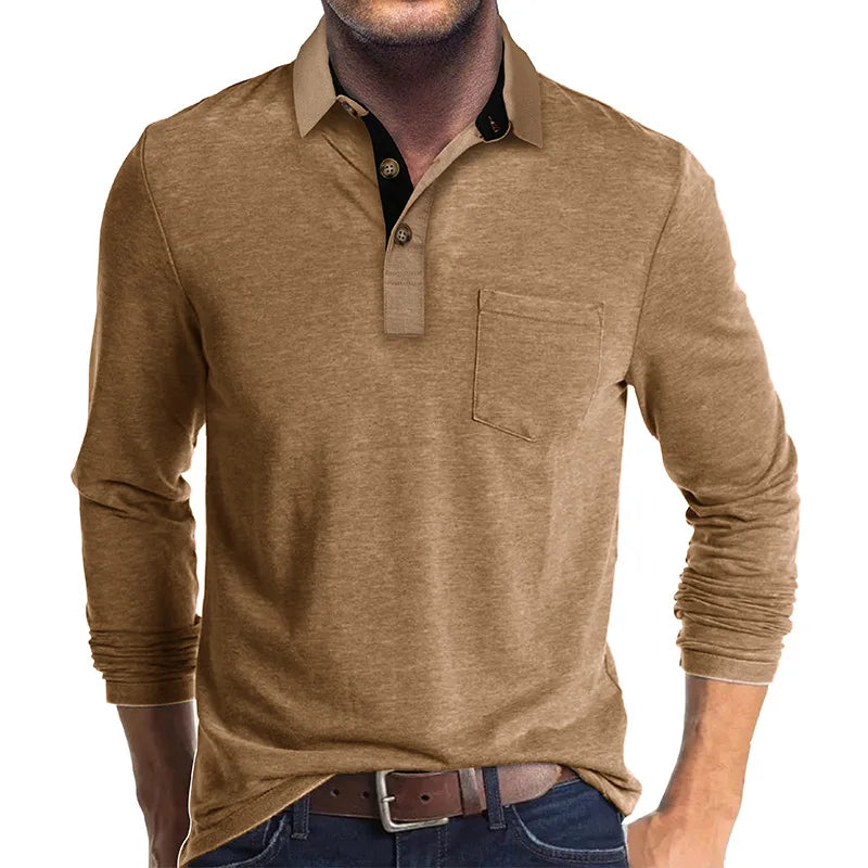 Chemise À Manches Longues Avec Col Contrasté Et Poche Poitrine Pour Homme | Idéale Pour Le Quotidien Et Les Occasions Semi-Formelles