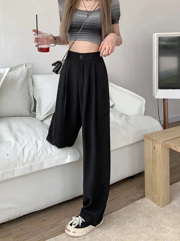 Pantalon Taille Haute Avec Coupe Large Et Fermeture À Bouton Pour Femmes | Idéal Pour Usage Quotidien