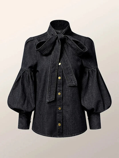 Blouse À Col Haut Avec Nœud Et Manches Bouffantes Pour Femme | Idéale Pour Usage Quotidien Et Saisons Mixtes