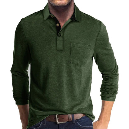 Chemise À Manches Longues Avec Col Contrasté Et Poche Poitrine Pour Homme | Idéale Pour Le Quotidien Et Les Occasions Semi-Formelles