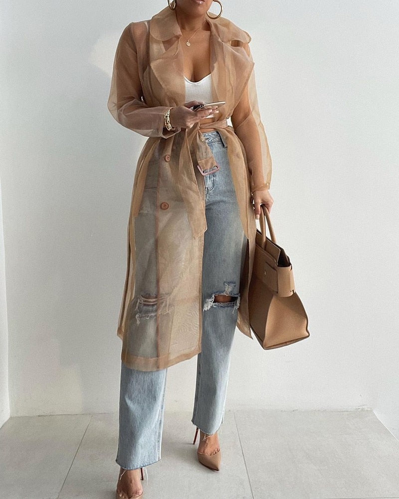 Trench-Coat Transparent avec Ceinture Ajustable pour Femmes | Ideal for Mi-Saison et Usage Quotidien