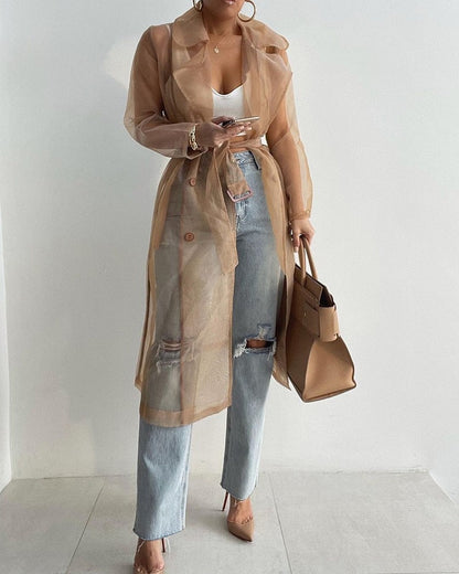 Trench-Coat Transparent avec Ceinture Ajustable pour Femmes | Ideal for Mi-Saison et Usage Quotidien