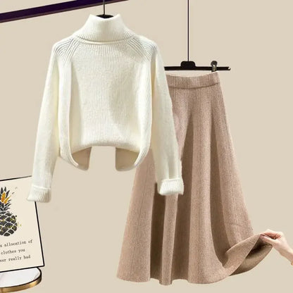Ensemble Deux Pièces avec Pull Col Montant et Jupe Ajustée pour Femmes | Idéal pour les Sorties Décontractées et les Occasions Formelles