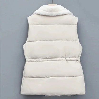 Gilet Matelassé à Col Imitation Fourrure pour Femme | Idéal pour la Saison Froide