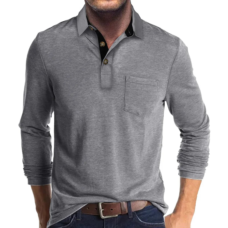 Chemise À Manches Longues Avec Col Contrasté Et Poche Poitrine Pour Homme | Idéale Pour Le Quotidien Et Les Occasions Semi-Formelles