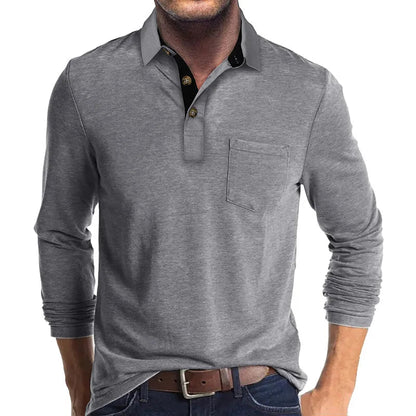 Chemise À Manches Longues Avec Col Contrasté Et Poche Poitrine Pour Homme | Idéale Pour Le Quotidien Et Les Occasions Semi-Formelles