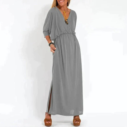 Robe Longue Grise à Coupe Simple pour Femme | Idéale pour le Quotidien