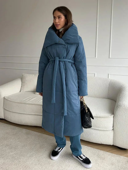 Manteau Parka Long Matelassé avec Ceinture pour Femme | Idéal pour l’Hiver