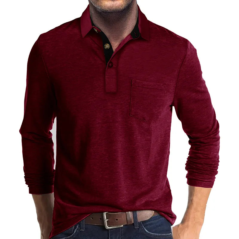 Chemise À Manches Longues Avec Col Contrasté Et Poche Poitrine Pour Homme | Idéale Pour Le Quotidien Et Les Occasions Semi-Formelles