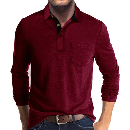 Chemise À Manches Longues Avec Col Contrasté Et Poche Poitrine Pour Homme | Idéale Pour Le Quotidien Et Les Occasions Semi-Formelles