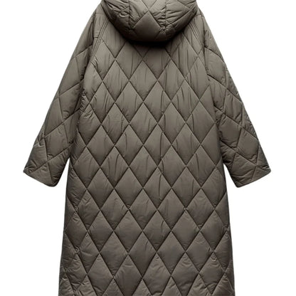 Veste Longue Matelassée avec Capuche Réglable pour Femmes | Idéale pour L’Hiver