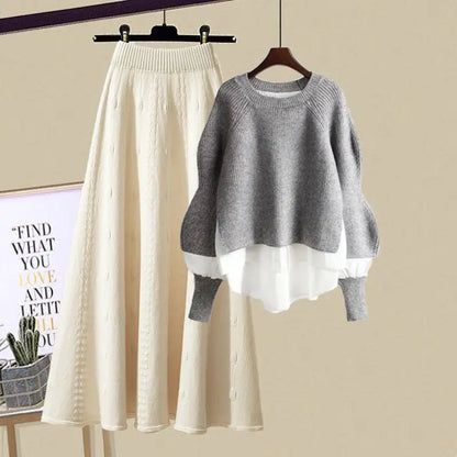 Ensemble Deux Pièces avec Pull et Jupe Mi-Longue pour Femme | Idéal pour Usage Quotidien et Décontracté