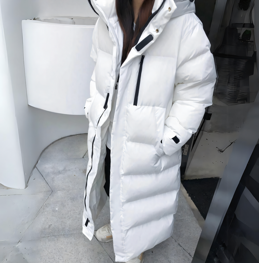 Manteau Long Matelassé avec Capuche et Col Montant pour Femme | Idéal par Temps Froid